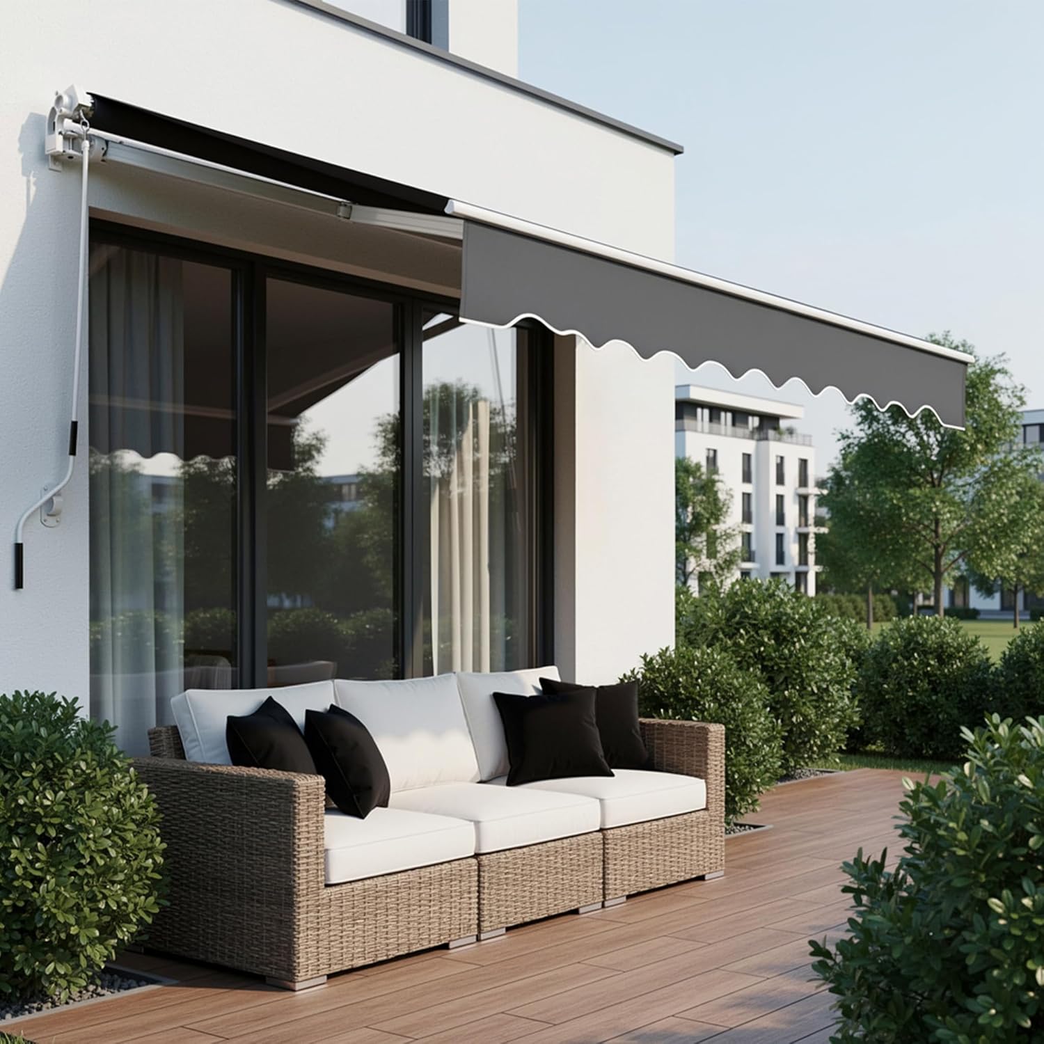 250x200cm Gelenkarmmarkise Markise aus Alu und Polyester Sonnenmarkise Balkonmarkise Sonnenschutz Wasserdicht Sichtschutz Sonnensegel Anti-UV mit Handkurbel für Terrasse Balkon Dunkelgrau