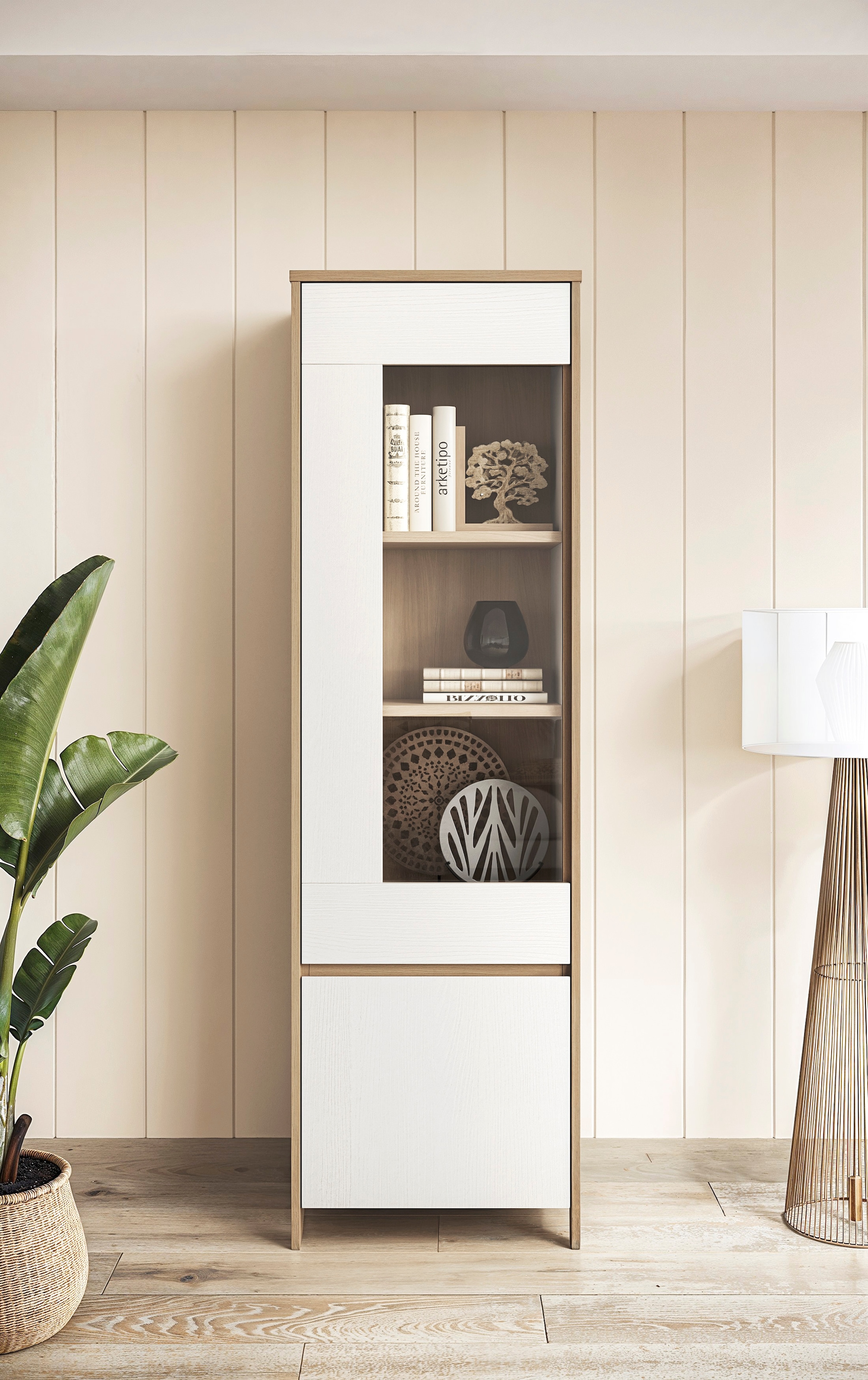 Home affaire Vitrine »Stranda, Hochschrank im Scandi-Style, moderne Glasvitrine« Rahmenoptik, ausreichend Stauraum, vielseitig einsetzbar, 58 cm breit