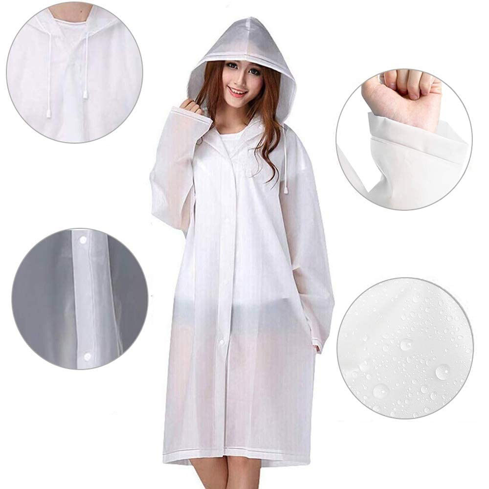 (145cm) Unisex Regenjacke Windmantel Poncho Regencape mit Kapuze   Druckknöpfe - Transparent