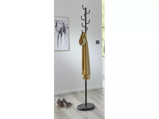 Porte-manteau avec 8 crochets en métal coloris noir - diamètre 29 x hauteur 170 cm