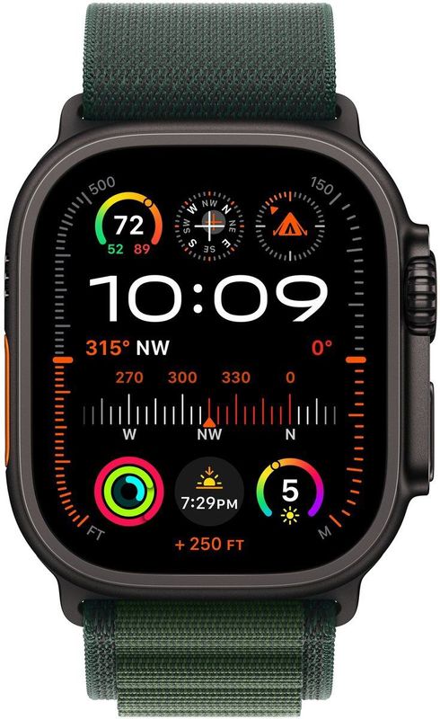 Apple - Watch Ultra 2 - Smartwatch - Donkergroen Alpine-bandje - Robuuste Kast van Zwart Titanium