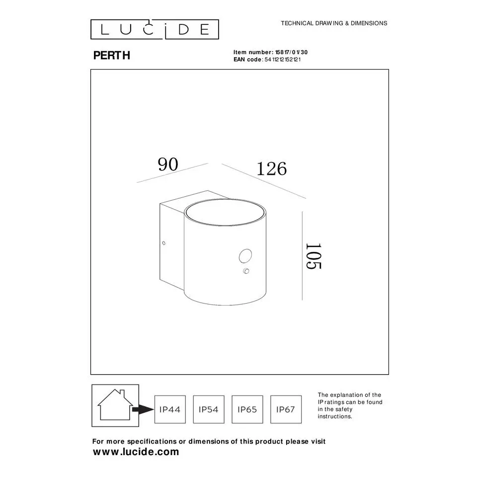 Lucide PERTH Wandlamp - Zwart