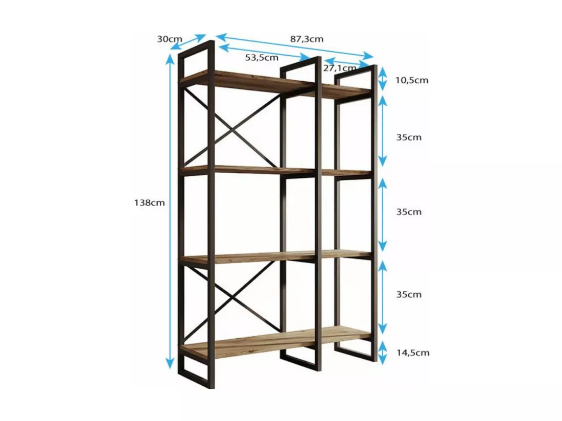 Etagère en Pin Atlantique et Acier avec 87,5x30x138cm Factory E