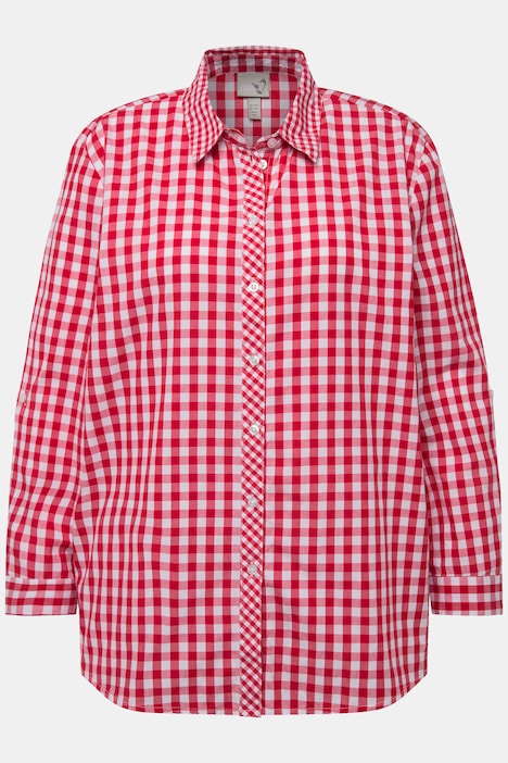 Hemdbluse, Karo, Hemdkragen, Langarm, Krempelriegel