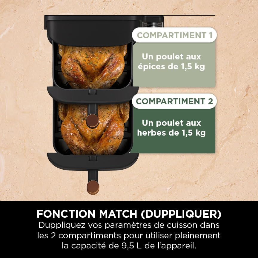 NINJA Double Stack XL Air Fryer 2 Compartiments Verticale, Compact, 4 Niveaux de Cuisson, Capacité de 9,5L, Air Fryer 6-en 1, Pièces Antiadhésives Amo
