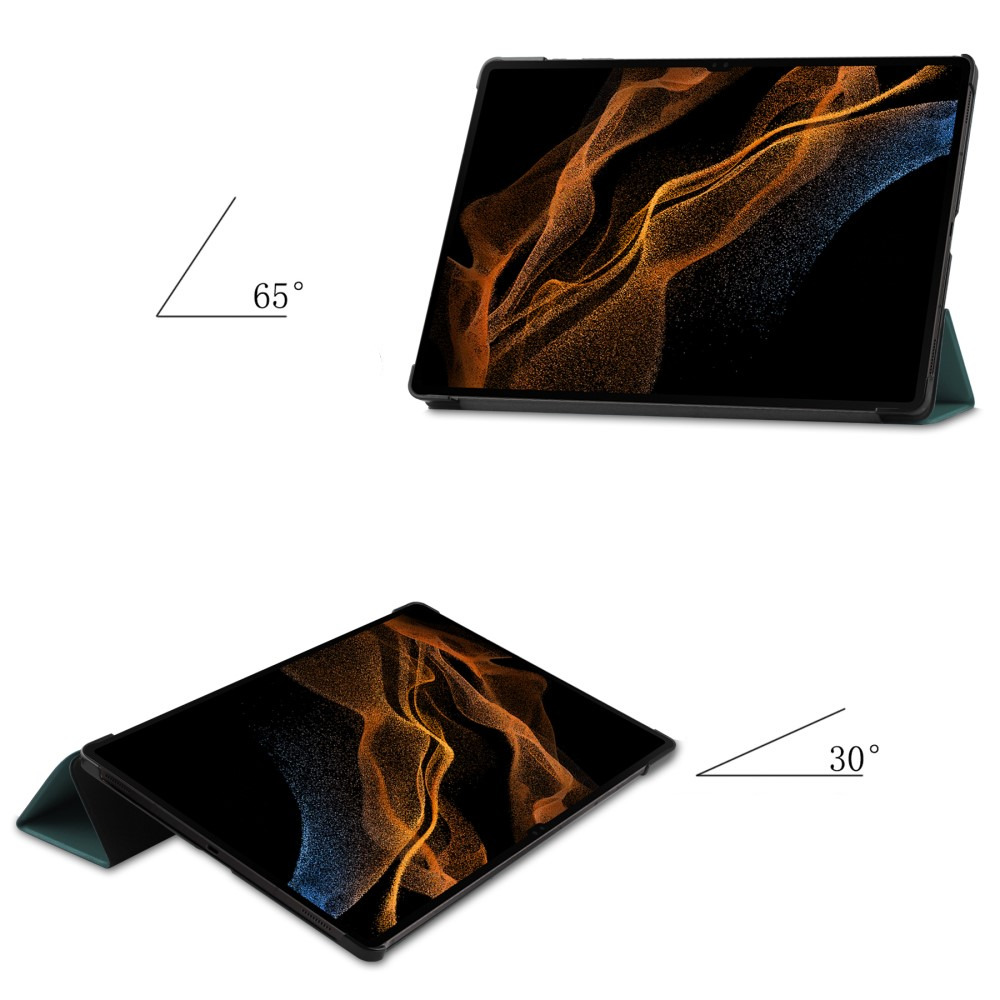 Samsung Galaxy Tab S9 Ultra Leder Tasche Smart Case Hülle   S-Pen Halterung - Grün