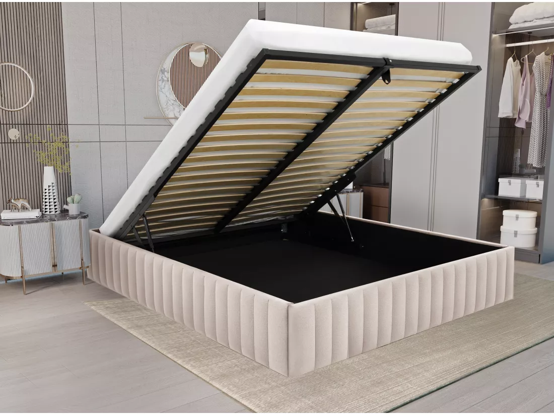 Sommier coffre 140 x 190 cm en velours - Beige - SETHI de YSMÉE