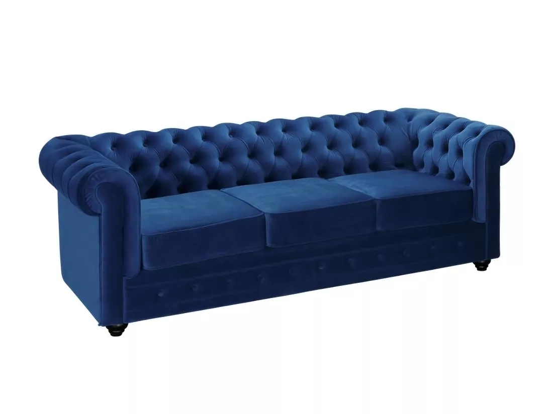 Canapé 3 places CHESTERFIELD - Velours bleu roi
