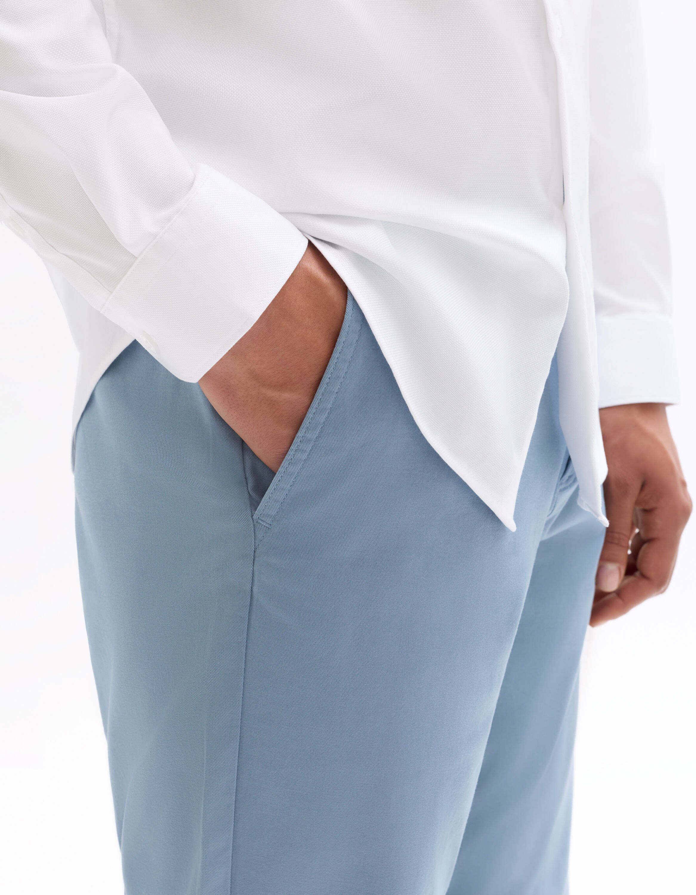 Pantalon chino straight en coton stretch longueur standard - bleu moyen