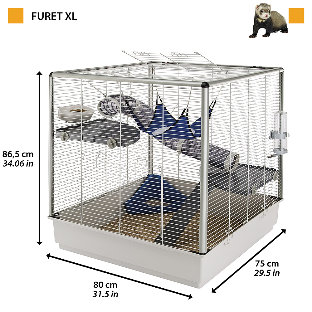 Ferplast cage pour rongeurs furet xl pour furets, chinchillas, en métal, accessoires inclus : mangeoire, abreuvoir, coin wc,