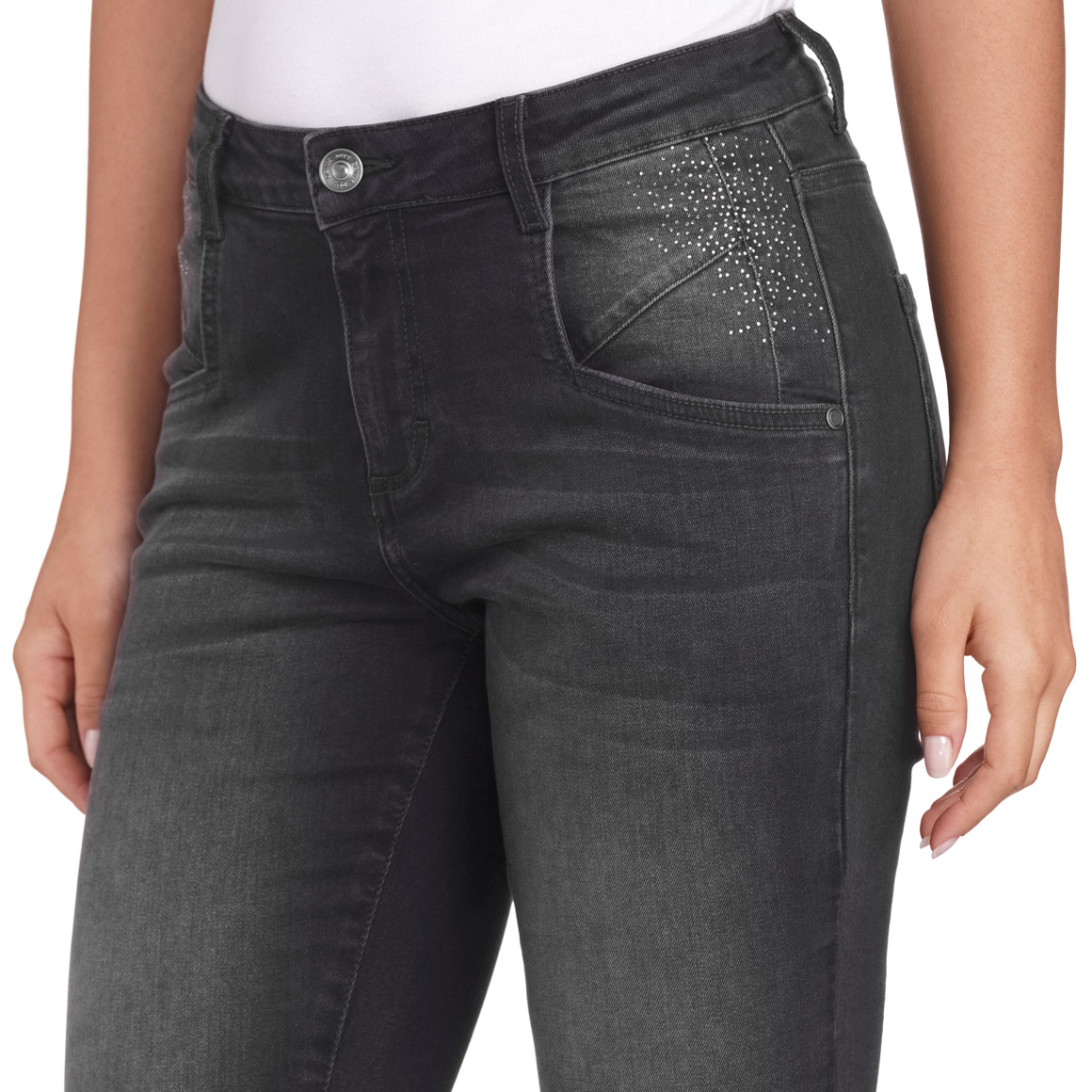 Gina Benotti Damen Slim-Jeans mit Used-Waschung schwarz
