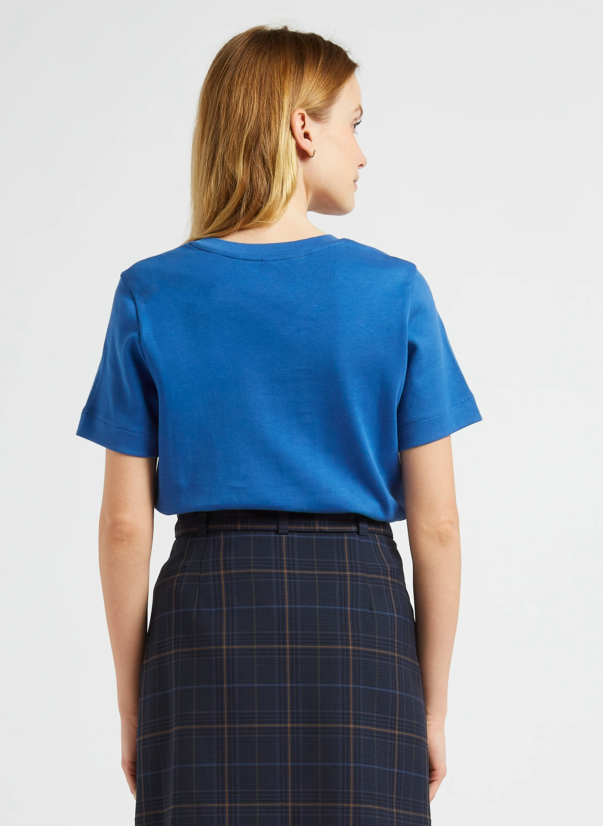 Tee-shirt droit col rond sérigraphié en coton | Bleu