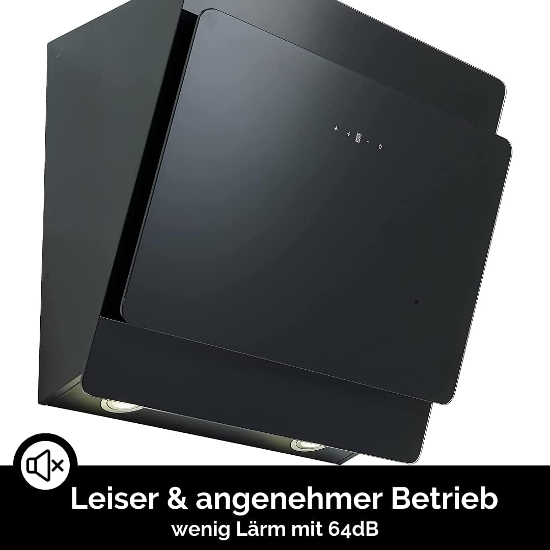 PKM Schräghaube S3-60ABTZ | Kopffreihaube | Dunstabzugshaube | 60 cm Breite | Glas | schwarz | Abluft | Umluft