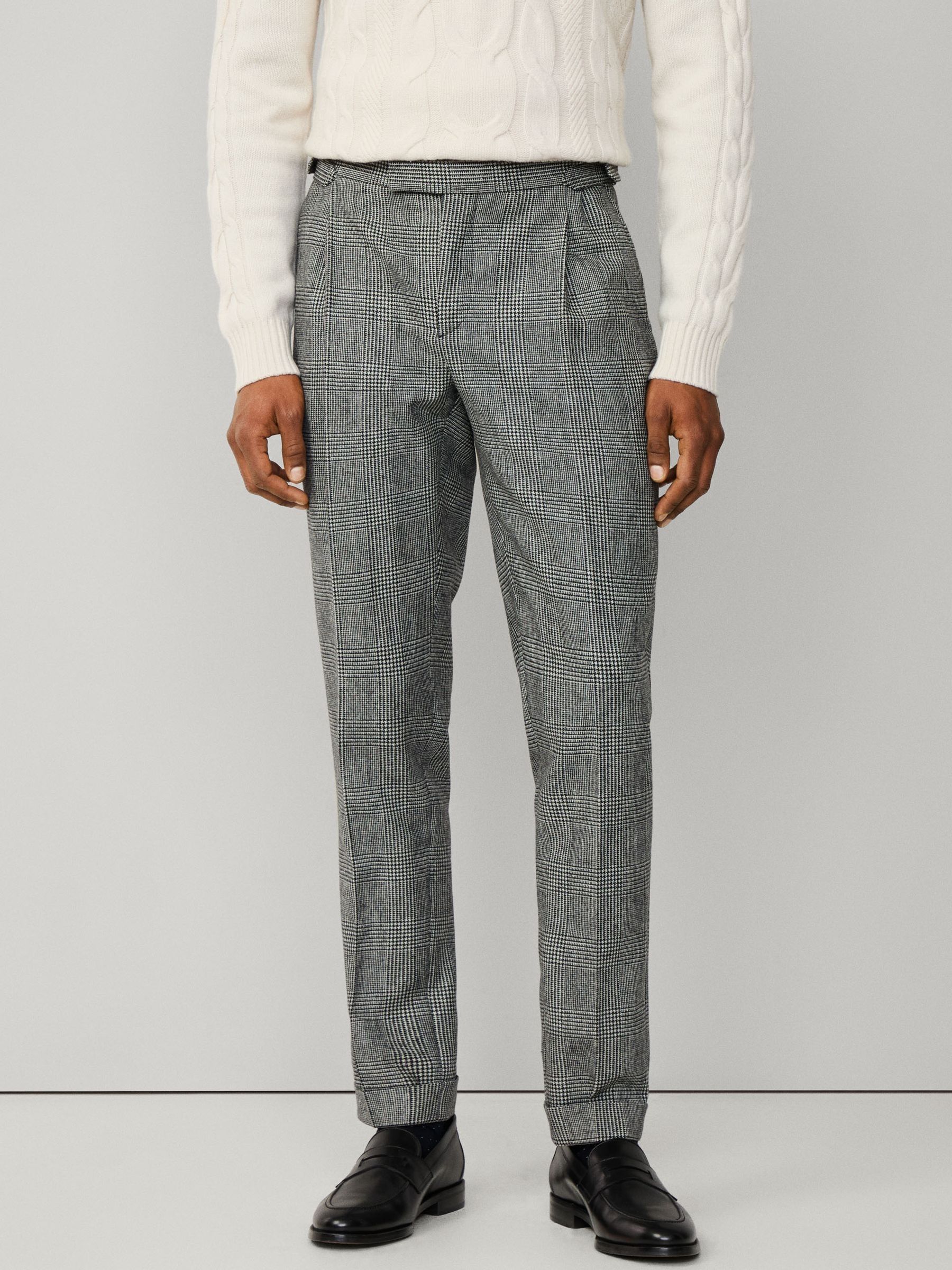 Hack Glen Check Peak Lapel Black Trouser