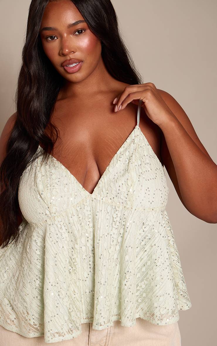 Vert Sauge Haut Caraco À Sequins Grande Taille