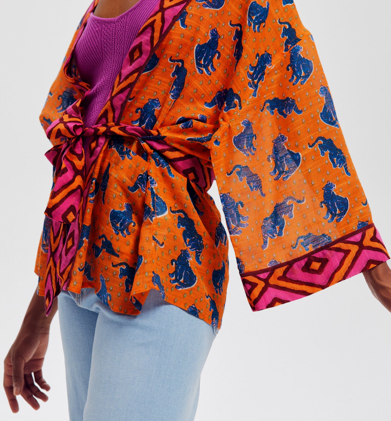 Veste kimono motif DIMB - Imprimé orange