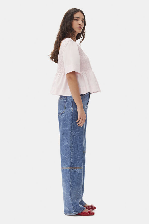Ganni Cotton Poplin Open Back Smock Blous Chalk pink