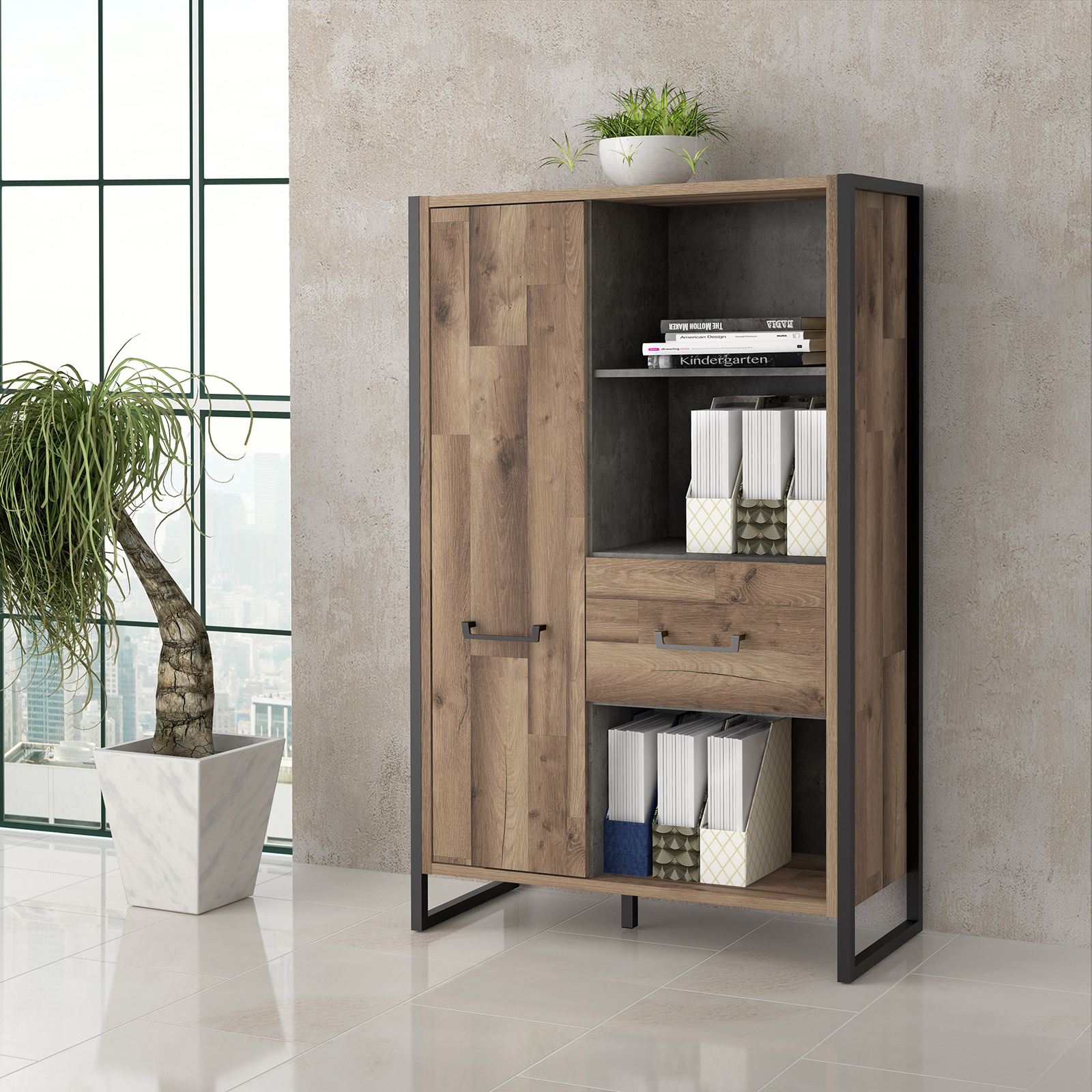 Regal - Stabeiche - Betonoptik - 94 cm breit