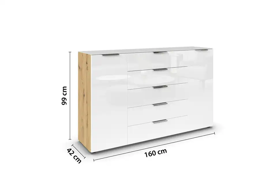 Sideboard verchromt 160 cm Weiß, Eiche Artisan (Nachbildung)