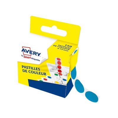 Avery - 150 Pastilles adhésives - bleu - diamètre 15 mm - boîte distributrice