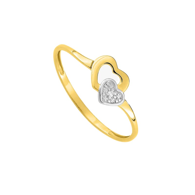 Bague coeur Femme - bicolore - Or 9 Carats - Diamant