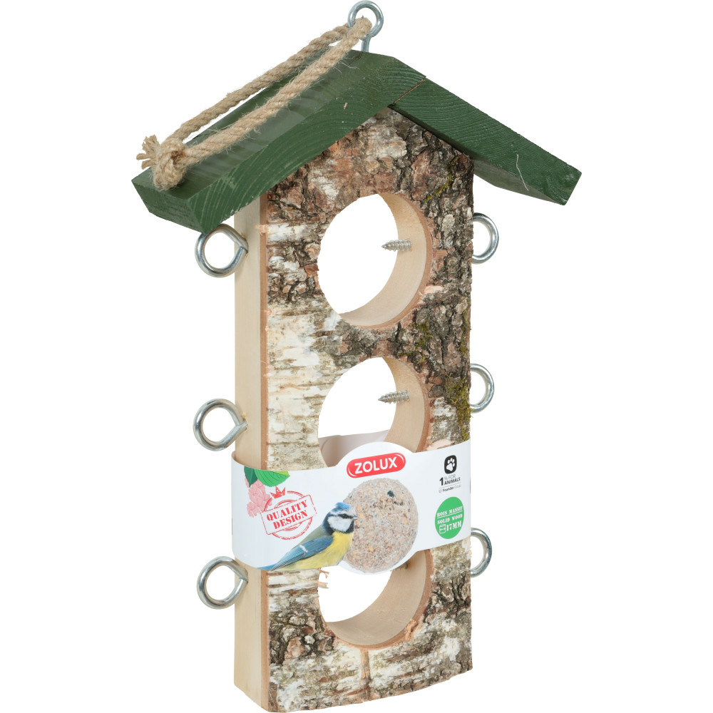Support 3 boules de graisse en bois massif pour oiseaux