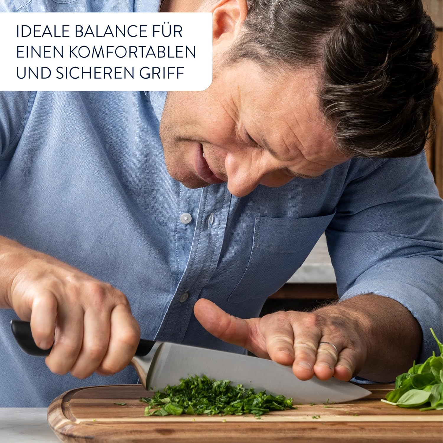 Jamie Oliver by Tefal 5-teiliges Küchenmesser-Set + Block, Koch-/Santoku-/Brot-/Universal-/Schälmesser, eisgehärtet, deutsche Edelstahlklingen, Akazienholz-Block, Braun, K267S556