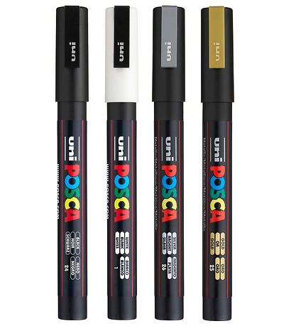 Posca Corner Markers - PC-3M - 4 stk - Guld/Sølv/Hvid/Sort