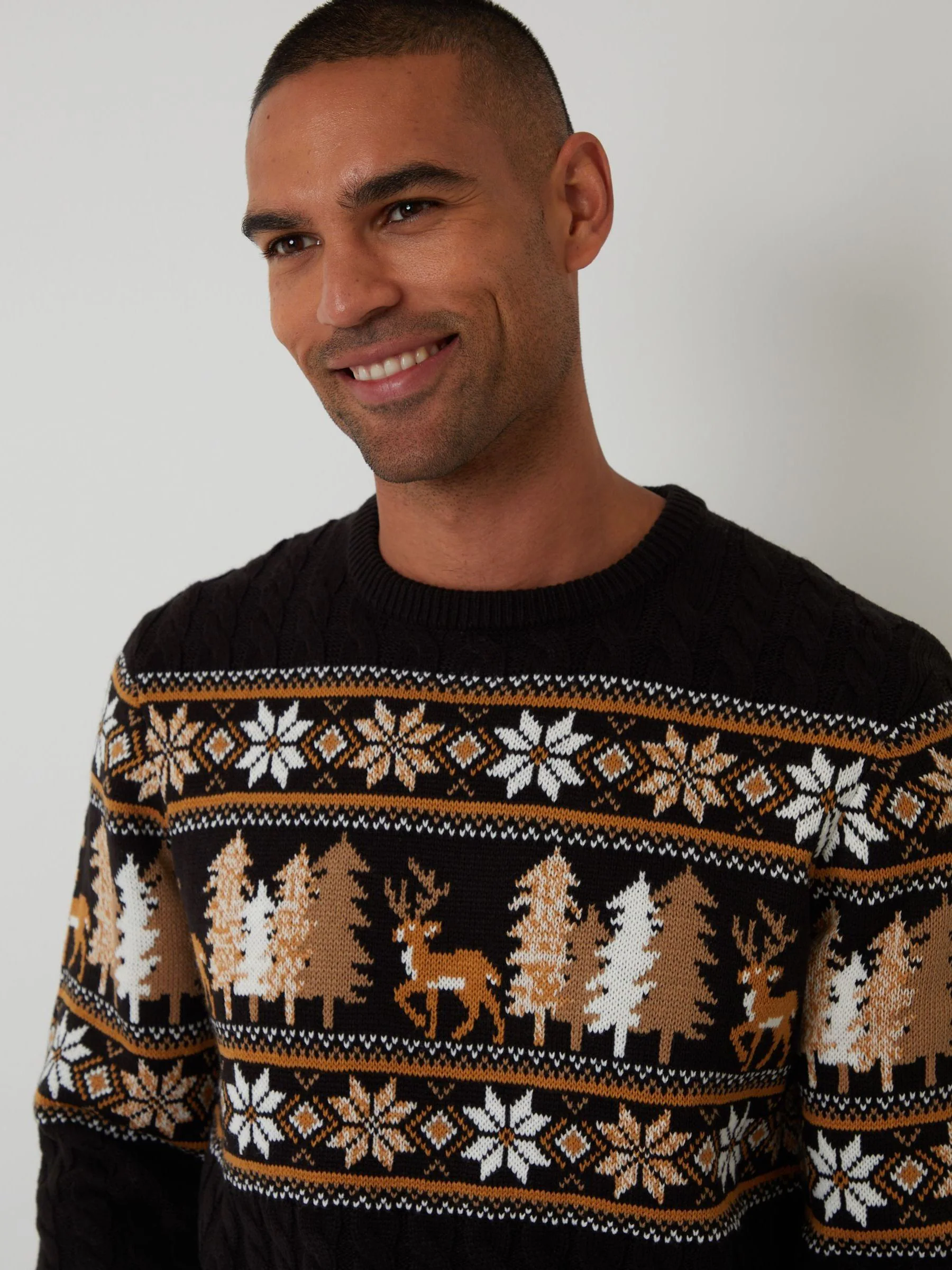 Threadbare kabelgebreide kersttrui met ronde hals en fairisle-patroon