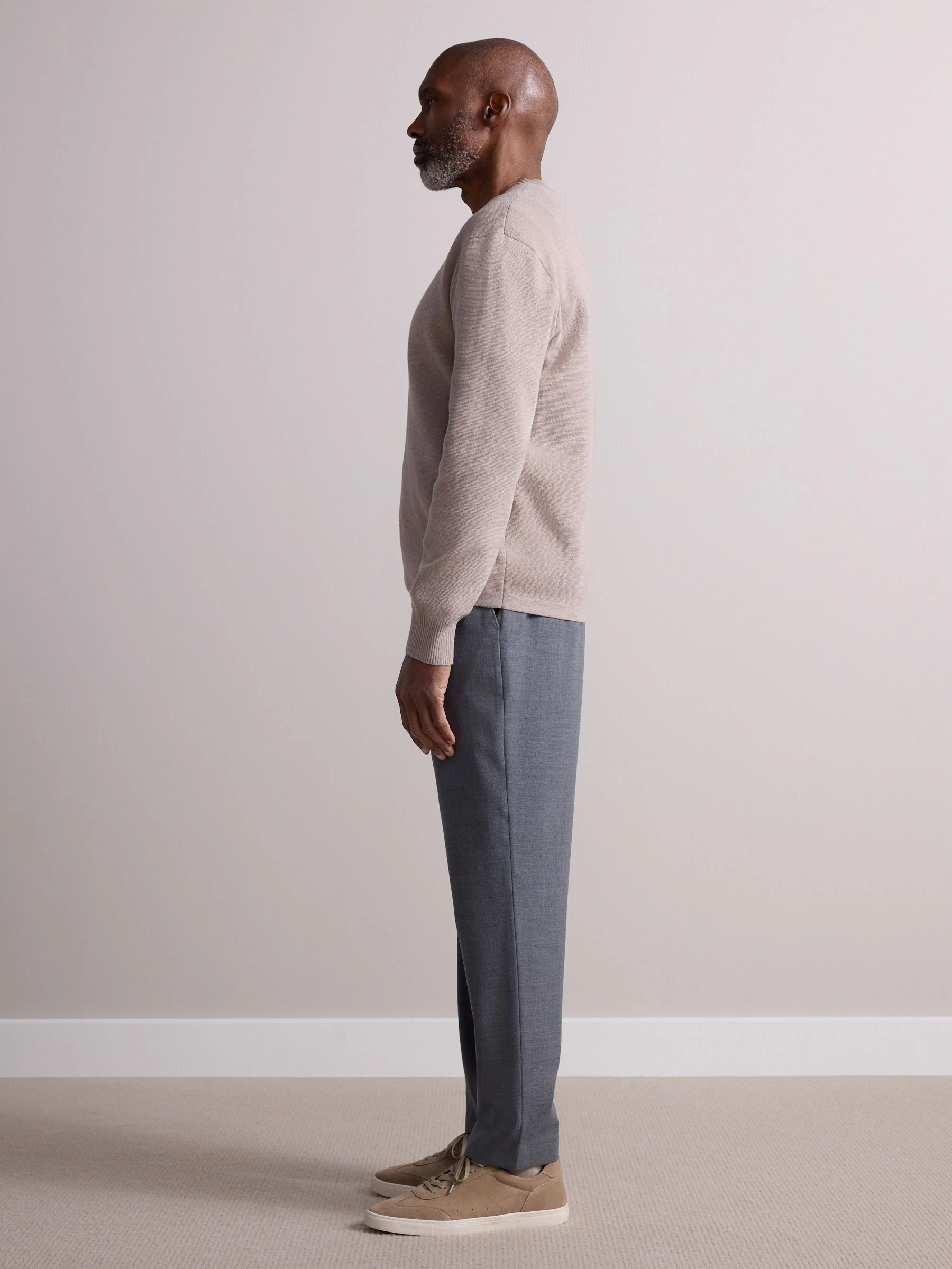 Grijs - Elasticated Waist Wool Rich Textured Formal Trousers