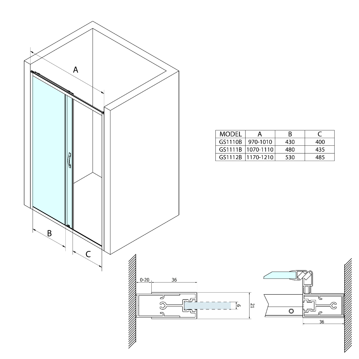 Gelco Sigma douche schuifdeur 110cm helderglas mat zwart