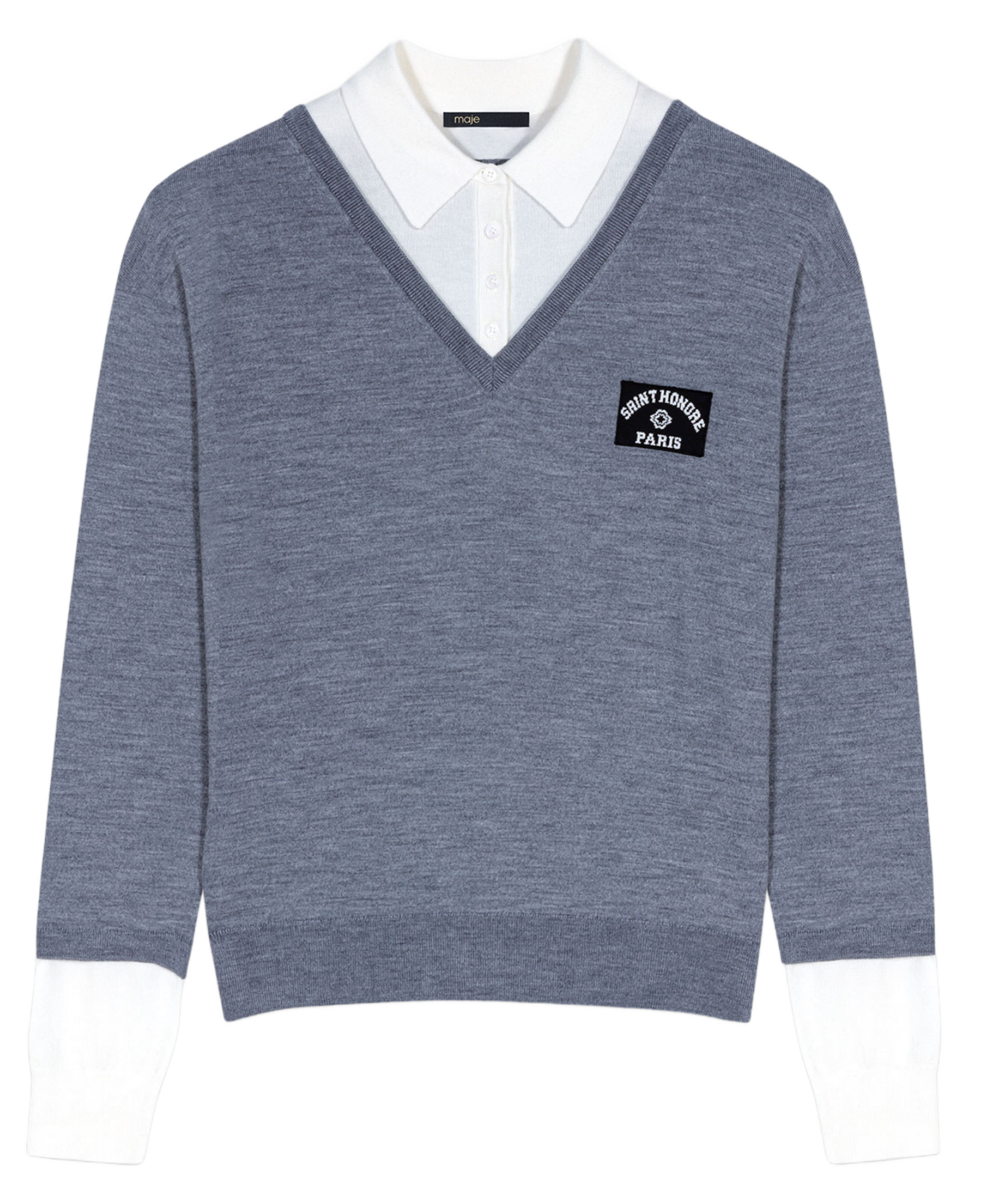 Pull encolure V droit en laine mélangée | Gris
