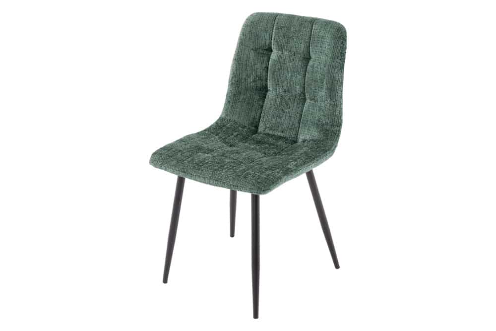 Moderner Design Stuhl TRES CHIC grün Chenille Cremona schwarze Metallbeine