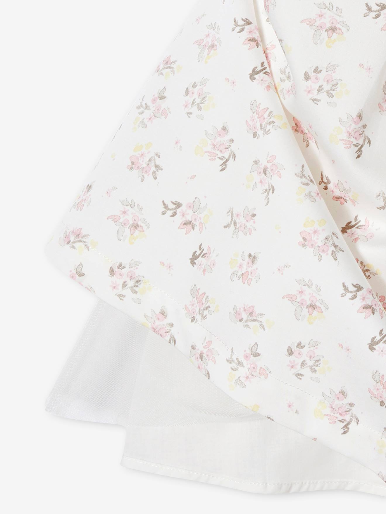 Vestido de cerimônia com flores em aquarela na barra, para menina, branco-creme