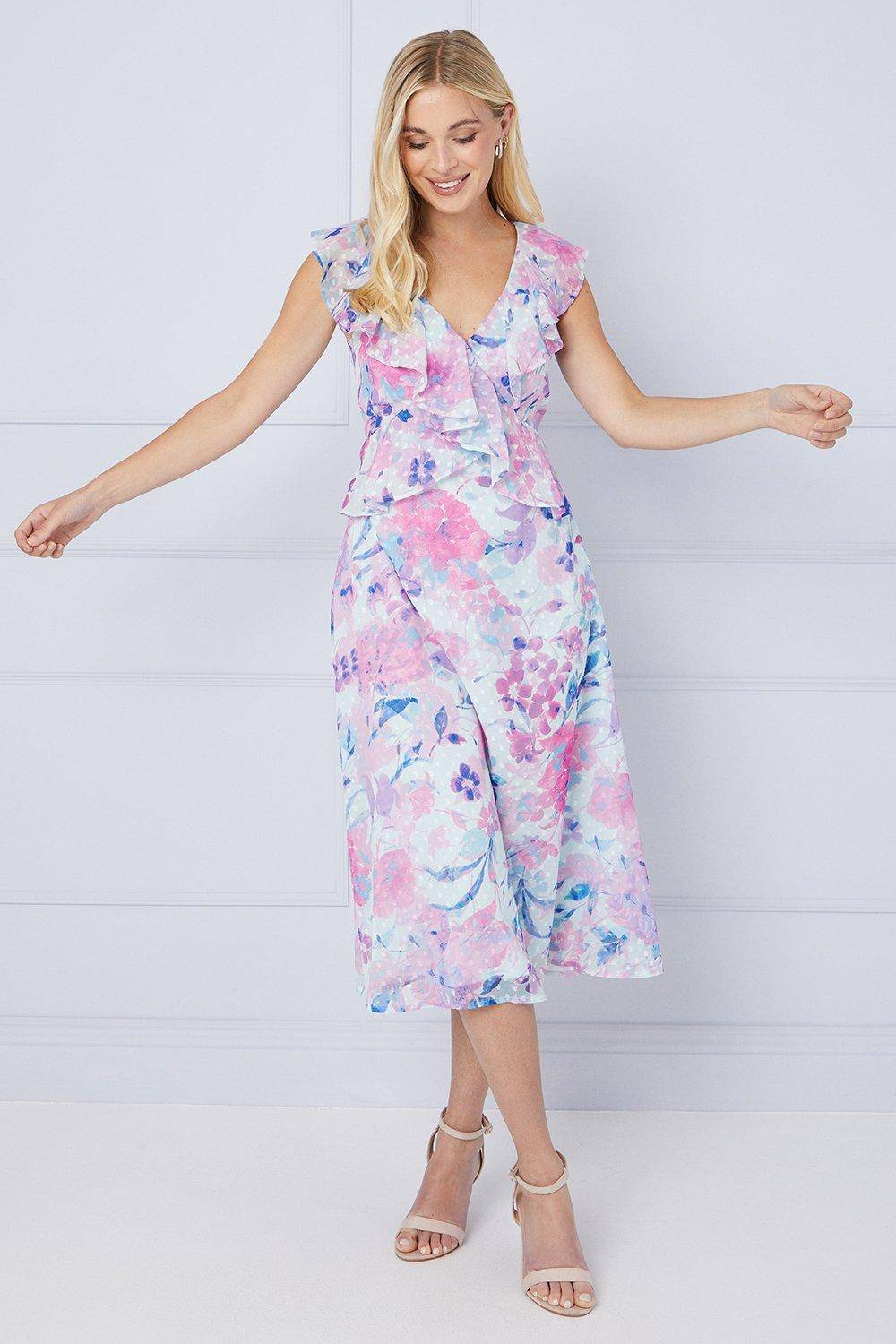 Wallis Robe Midi à Volants Motif Floral Petite