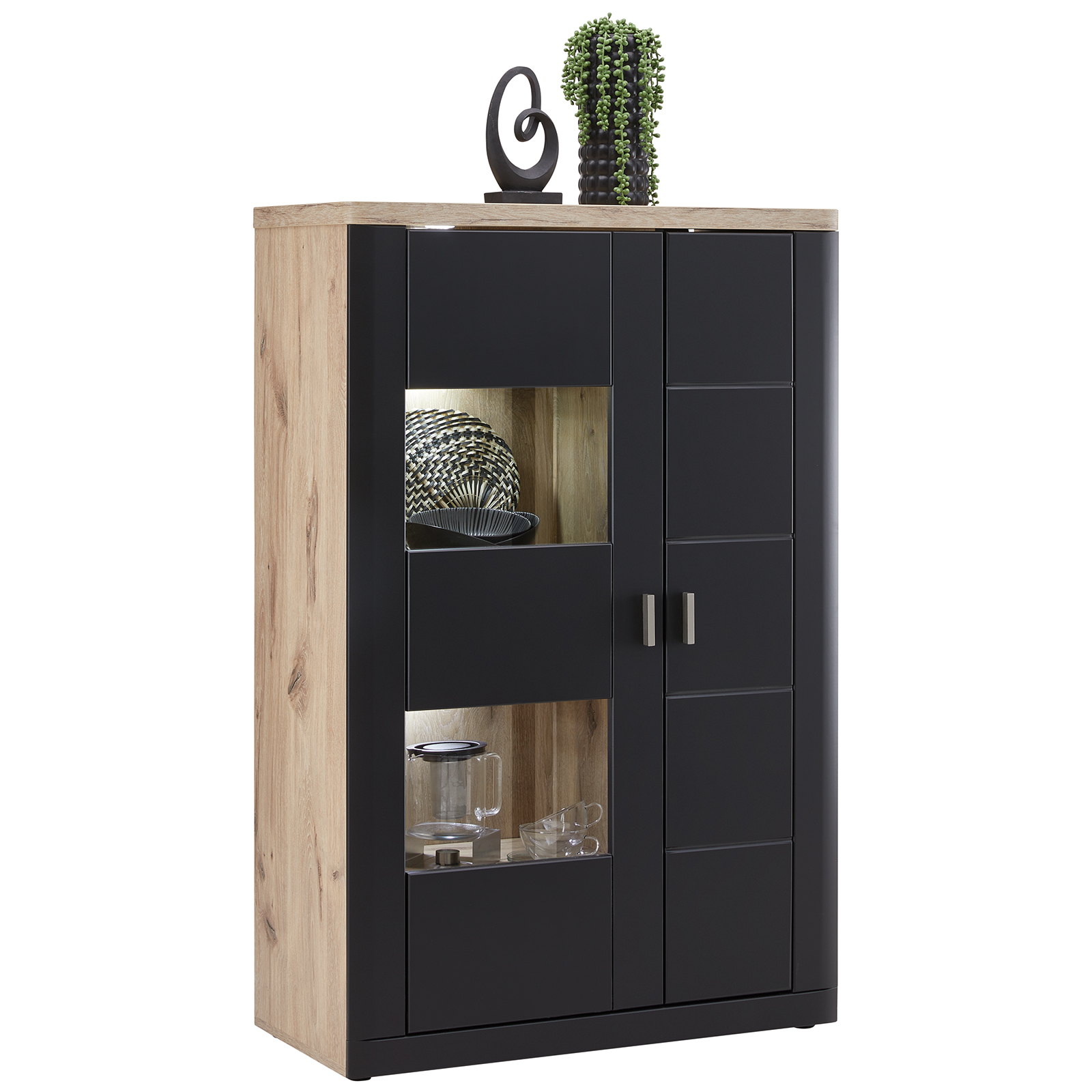 Highboardvitrine GAME - Nox Oak-schwarz - 91 cm