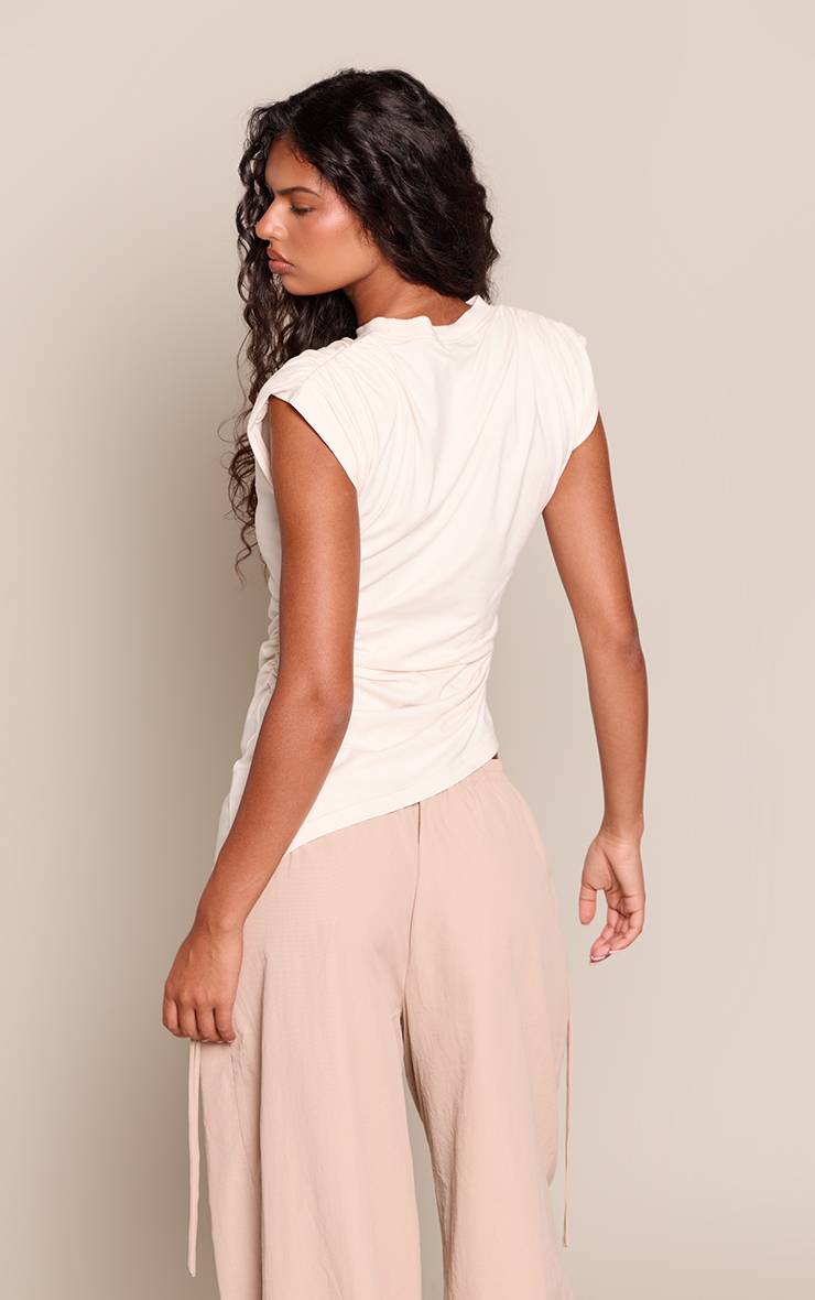 Butter Cream T-shirt En Coton À Épaulettes Et Ourlet Asymétrique