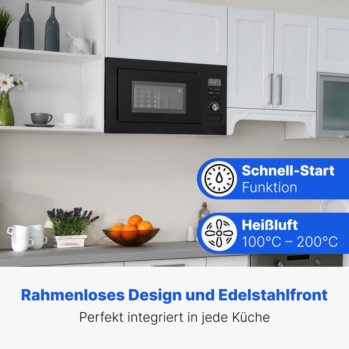 Bomann® Einbaumikrowelle mit Grill und Heißluft | 60cm | 900W Mikrowelle | 1300W Grill | 2300W Heißluft | inkl. Grillrost und Drehteller | 25L Einbau Mikrowellengerät | MWG 3001 H EB schwarz