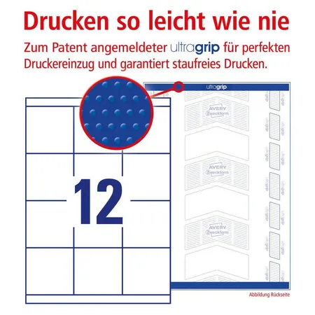 Avery Zweckform 3661 Universal-Etiketten,A4 mit ultragrip,Adressaufkleber 70 x 67,7 mm, 100 Bogen/1.200 Etiketten, weiß