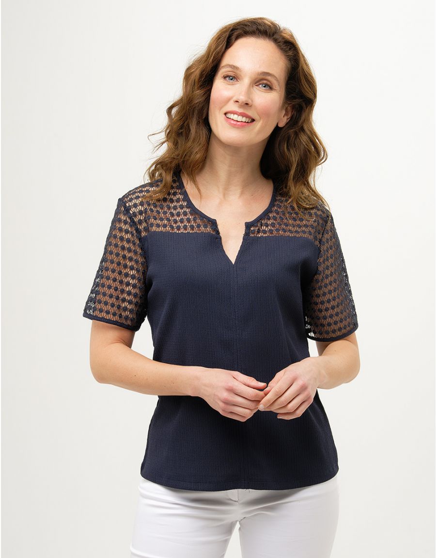 Blouse dentelle bleu