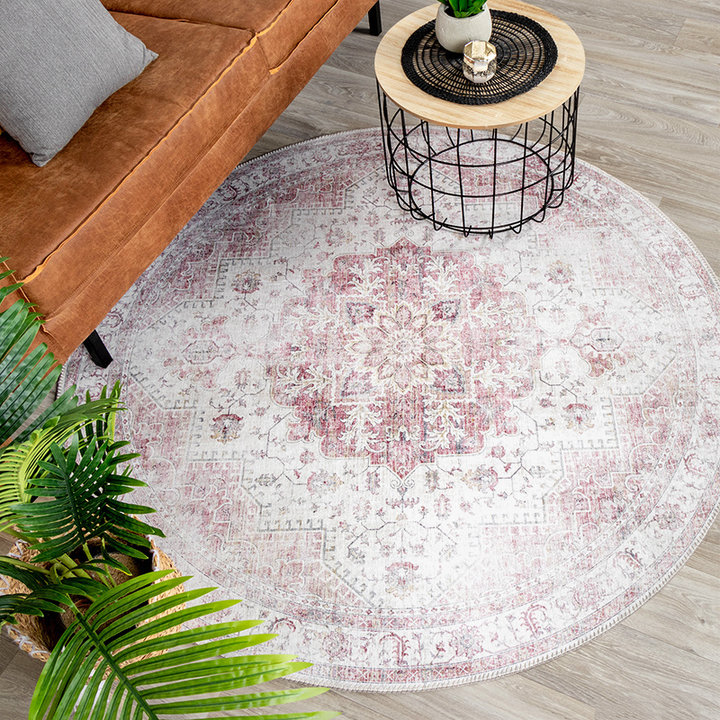 Rond Vintage vloerkleed - Lago Roze | Hoge kwaliteit