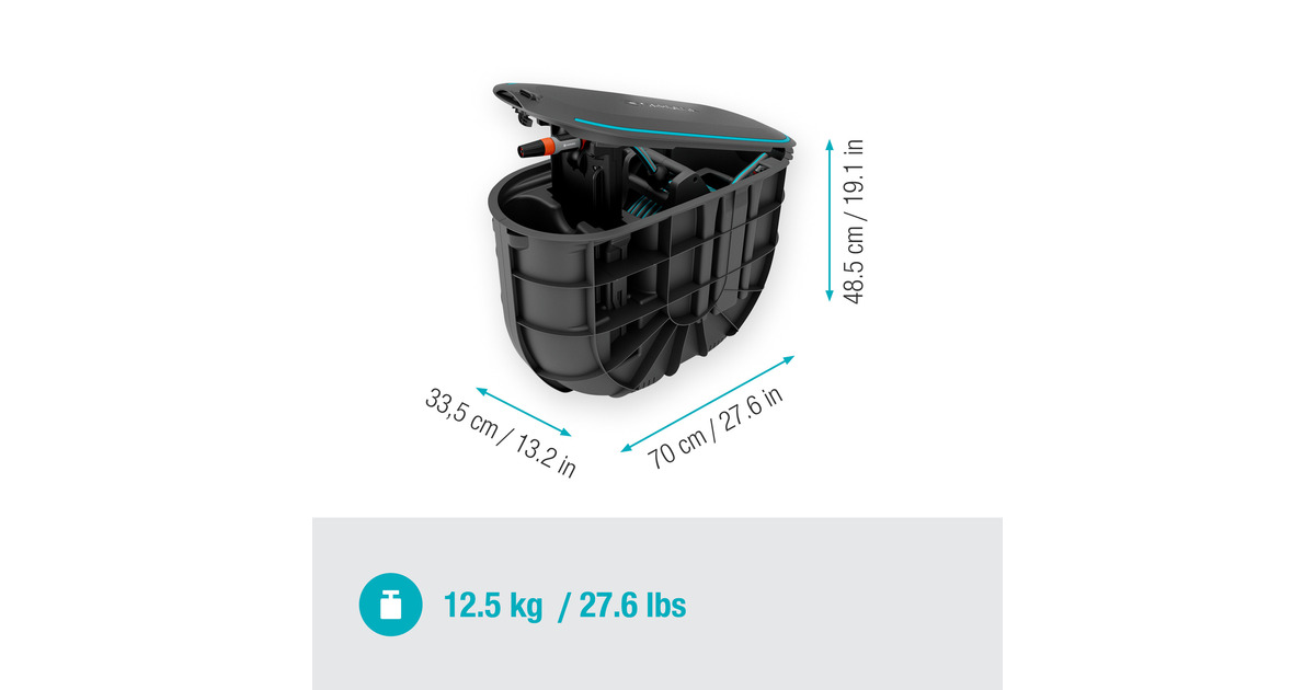 GARDENAUndercover slangenbox RollUp M, 20 meter slanghaspel  (Zwart/turquoise)
