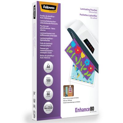 Fellowes - 100 pochettes de plastification A4 (216 x 303 mm) - 80 microns - brillantes dos adhésif