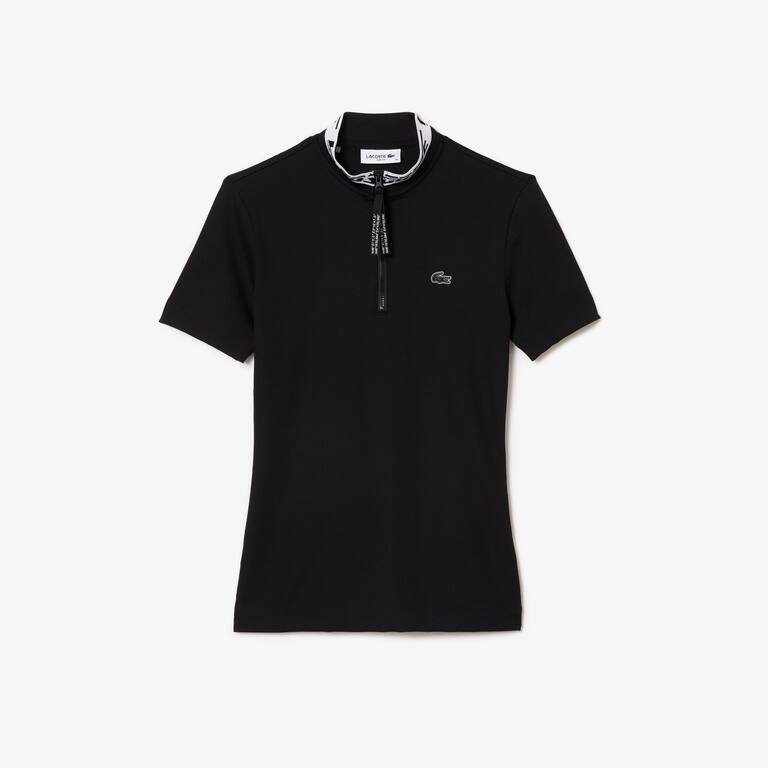 Polo col zippé en jacquard femme Lacoste Manches Courtes - Noir - Lacoste - Femme