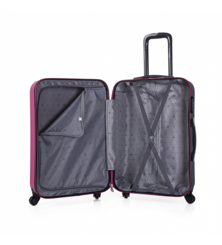 Mala de viagem rígida ITACA com 4 rodas, tamanho médio, modelo 71160, cor fúcsia/antracite - 65 x 44 x 24 cm -