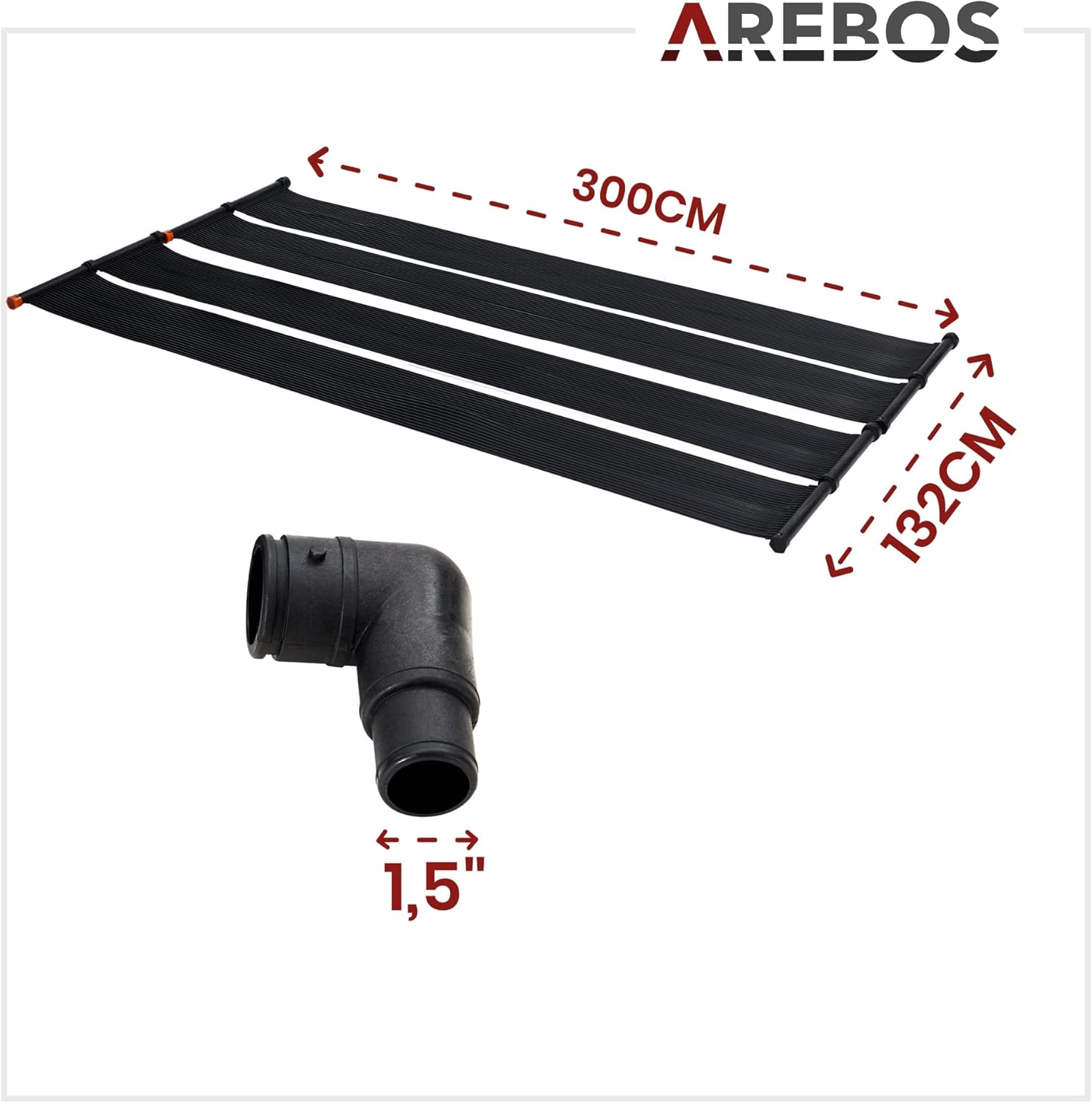 Arebos 2X Solarheizung Solarkollektor Poolheizung | 2er Set | 300x66 cm | UV-beständiger Kunststoff | Schwarz | Beliebig erweiterbar | inkl. Bypass-Set