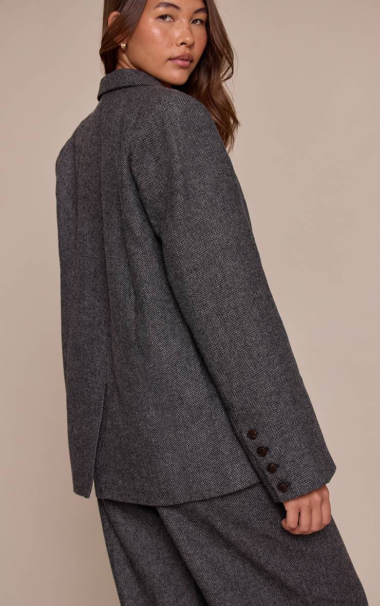 Charbon Blazer Ajusté Brossé À Motif Pied-de-poule