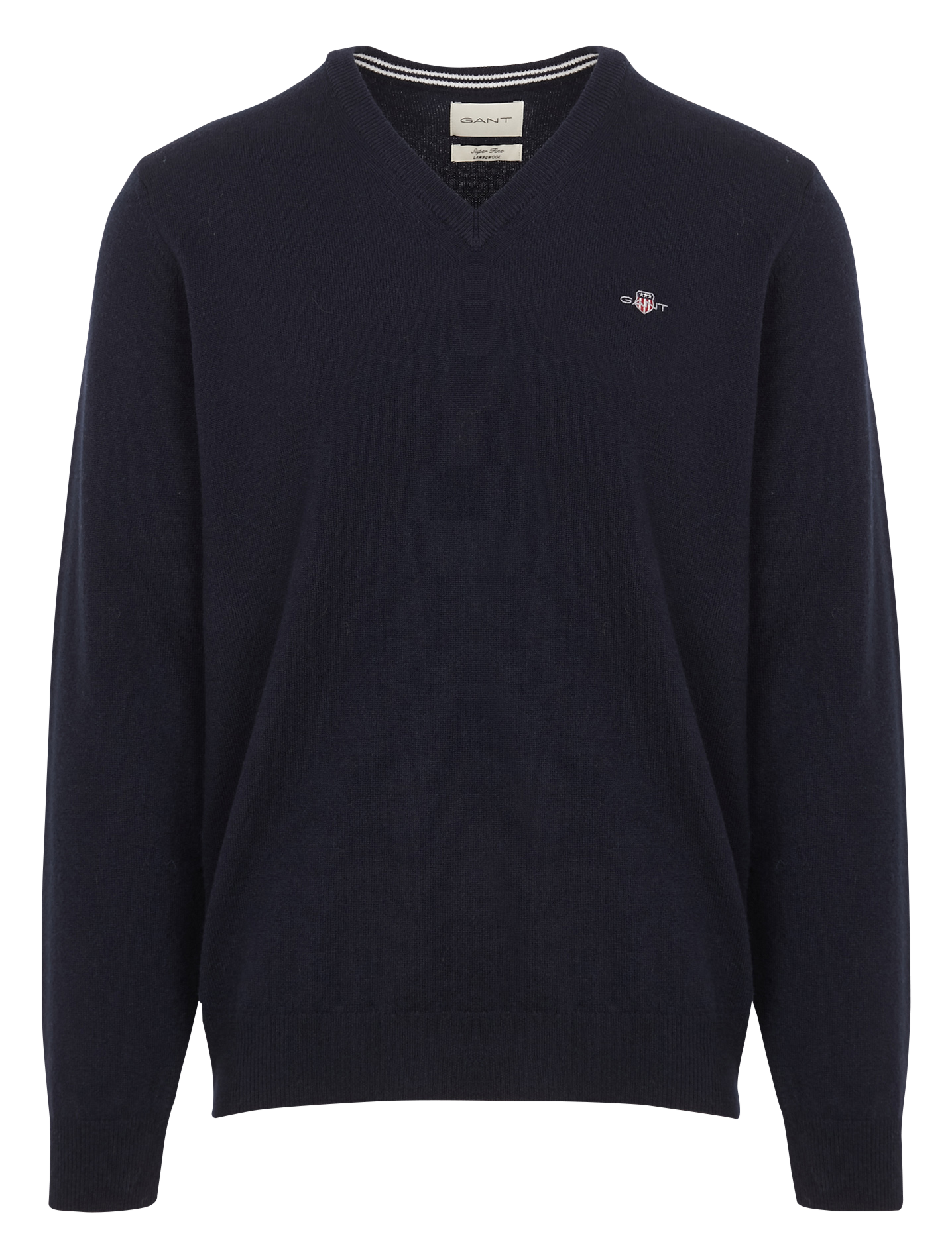 Pull droit col V brodé en laine | Bleu
