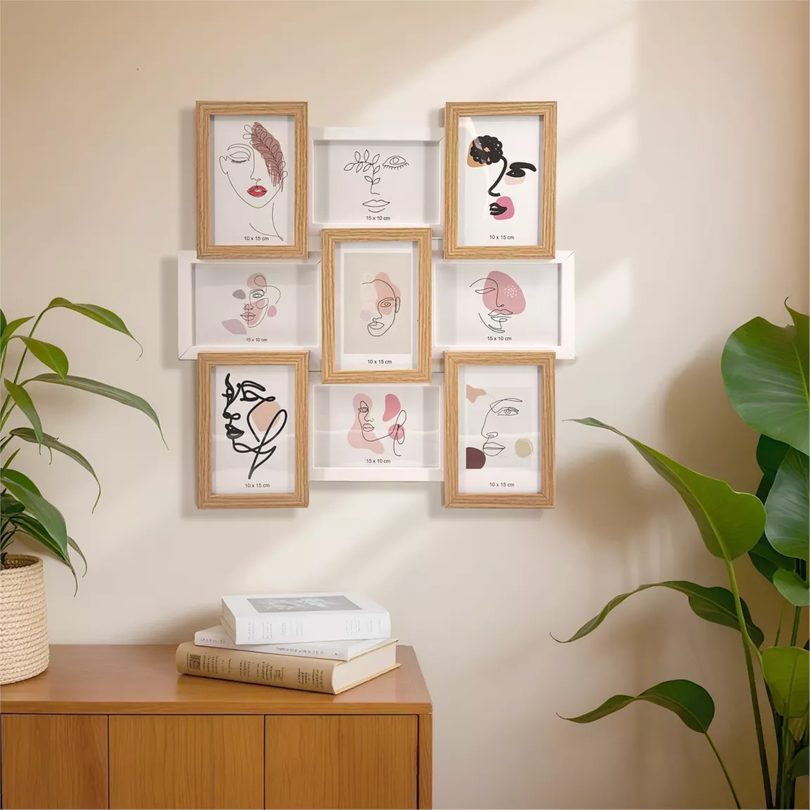 Pêle-mêle mural 9 photos bois (H45 cm) Zola Beige