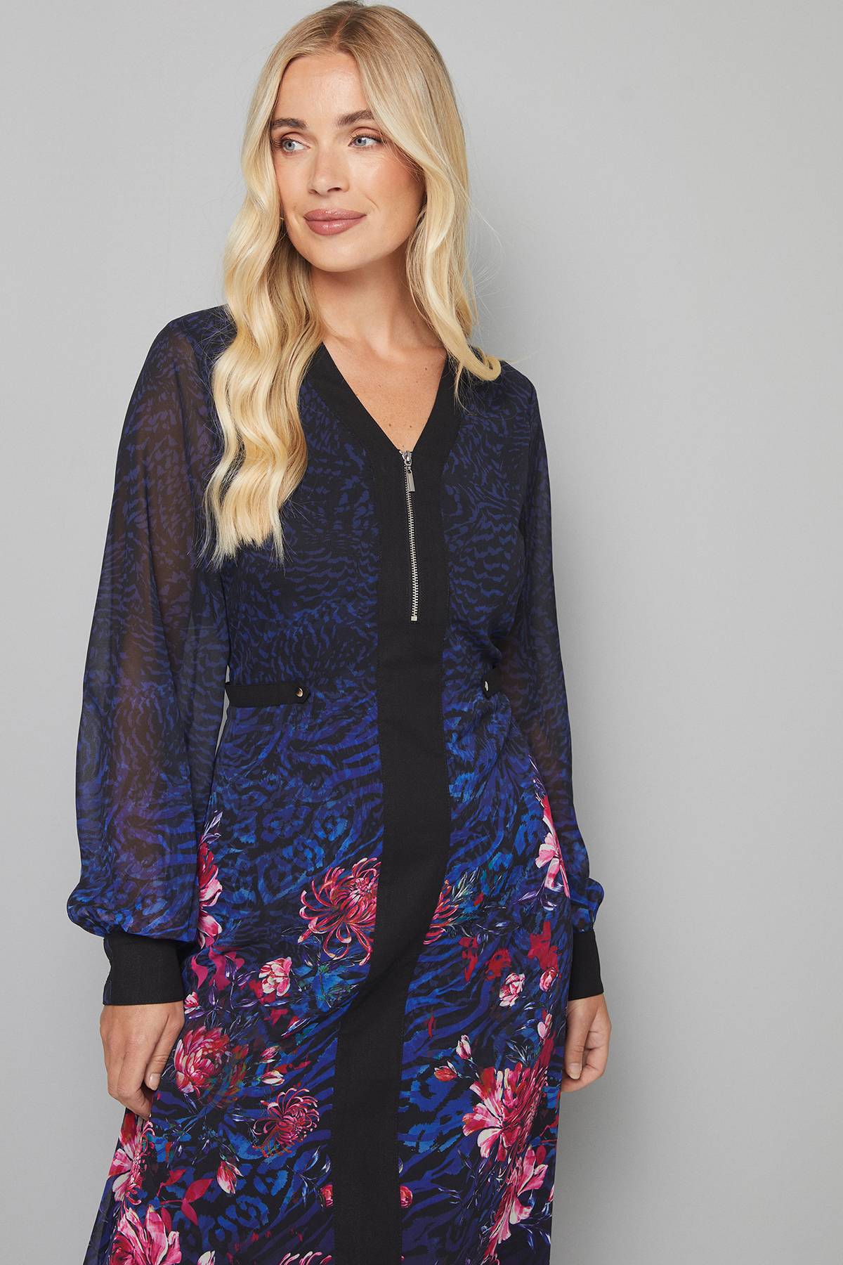 Wallis Robe Midi Florale Ombré Petite avec Fermeture Éclair